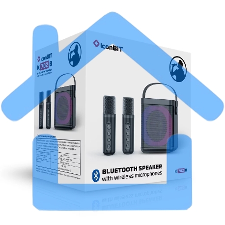 Переносная караоке система TRS2406 iconBIT K702B Колонка 10Вт, 2 микрофона Bluetooth, подсвктка, с аккумулятор в колонке 1500mah и микрофонах, 16*12*16.7 CM, цвет черный-3