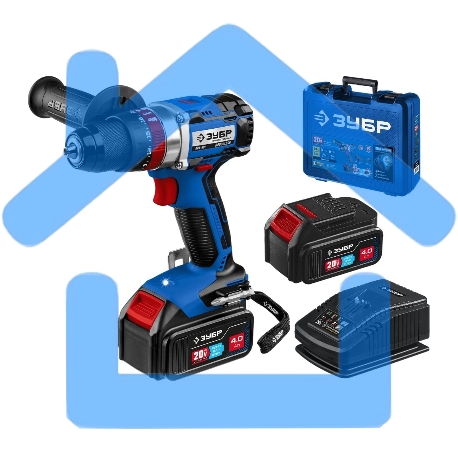 Дрель-шуруповерт ЗУБР DBS-201-42, 20В, 2 АКБ, Ударная, Кейс-1