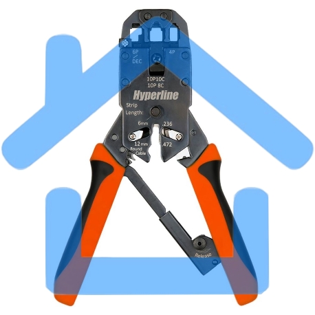 Инструмент обжимной Hyperline HT-200AR для RJ-50, RJ-45, RJ-12, RJ-11 (10P10C, 8P8C типа AMP, 6P6C, 4P4C), профессиональный, с храповым механизмом-1