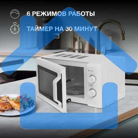 Микроволновая печь Hyundai HYM-M2051 белый, 20 л, 700 Вт, переключатели - поворотный механизм-3