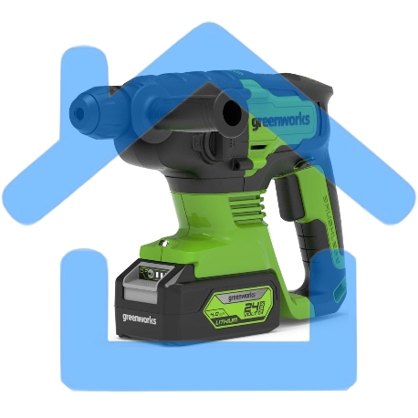 Перфоратор аккумуляторный бесщеточный GreenWorks GD24SDS2 2 ДЖ, 24V, c 1хАКБ 4 Ач и ЗУ в сумке (3803007UB)
