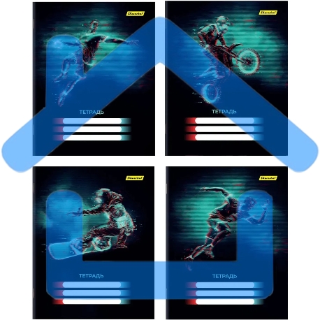 Набор тетрадей Silwerhof 2001670 18 листов, клетка, A5, Спорт 4 дизайна, мелованный картон, водный лак, скрепка (упаковка: 4шт)