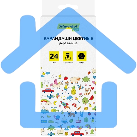 Карандаши цветные Silwerhof Eco 2.65мм, шестигранный профиль, дерево, ассорти, 24 цвета, коробка с европодвесом