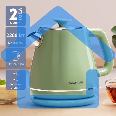 Чайник электрический Galaxy Line GL 0331, зеленый, пластик, двойная стенка из нержавеющей стали AISI 304 и пищевого пластика, 2200 Вт, 1,8 л, индикатор работы-7