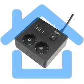 Бытовой удлинитель PowerCube, 2р с/з вык.,3USB, 3500 Вт, 16А, 1.9 м, 3*1,0 черный квадрат PC-1B-2M