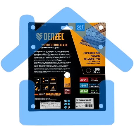 Пильный диск по дереву Denzel ф190 х 20 мм, 36 зубьев 733357-5