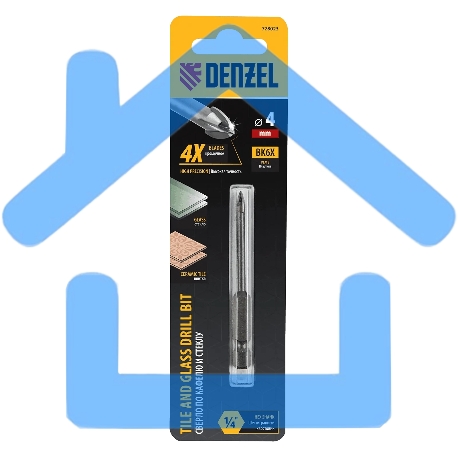 Сверло по керамической плитке Denzel 4 мм, крестовая пластина, 6-гр. хвостовик-1