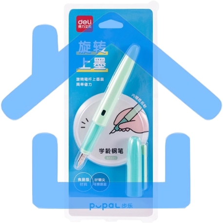 Ручка перьевая Deli Pupal (SF321GREEN) зеленый EF, синие чернила, блистер, резиновая манжета стираемая