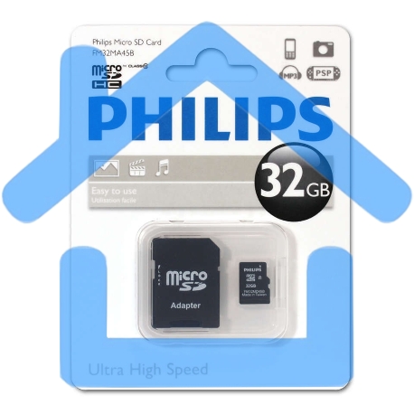 Флеш карта microSD 64Gb PHILIPS microSDHC Class 10 (SD адаптер)