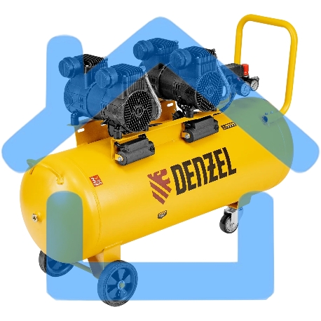 Компрессор безмасл. малошумный Denzel DLP-3000/100, 3 кВт, 2х1,5 кВт,100 л, 2850 об/мин,500 л/мин