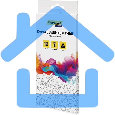 Карандаши цветные Silwerhof Color 2.65 мм, трехгранный профиль, дерево, ассорти, 12 цветов, коробка с европодвесом-1