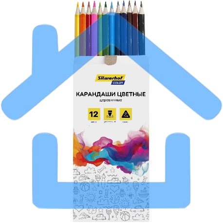 Карандаши цветные Silwerhof Color 2.65 мм, трехгранный профиль, дерево, ассорти, 12 цветов, коробка с европодвесом-2