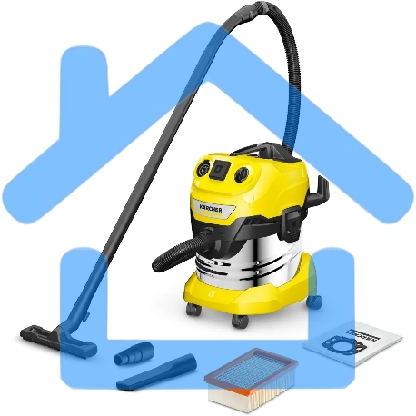 Строительный пылесос Karcher WD 4 P S V-20/5/22 желтый, 1000 Вт, уборка сухая/сбор воды/выдув, пылесборник мешок/контейнер, 20 л
