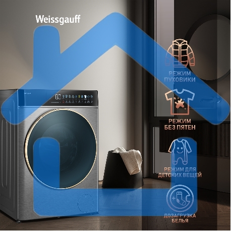 Стирально-сушильная машина Weissgauff WMD 58411 Direct Drive Inverter Premium Steam Steel (433418) нержавеющая сталь, фронтальная загрузка 11 кг, 1400 об/мин, класс: В-3