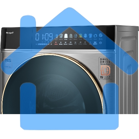 Стирально-сушильная машина Weissgauff WMD 58411 Direct Drive Inverter Premium Steam Steel (433418) нержавеющая сталь, фронтальная загрузка 11 кг, 1400 об/мин, класс: В-9