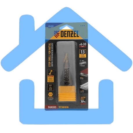 Сверло ступенчатое Denzel 6-8-10-12-14-16-18-20-22-24-26-28-30мм, Р6М5К5, 6-гр. хвостовик 723614-2