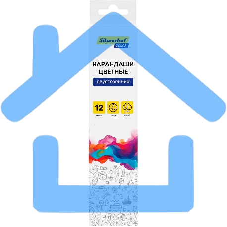 Карандаши цветные Silwerhof Color двухцветные 2.8м м, круглый профиль, дерево, ассорти, 12 цветов, коробка с европодвесом (6 шт)