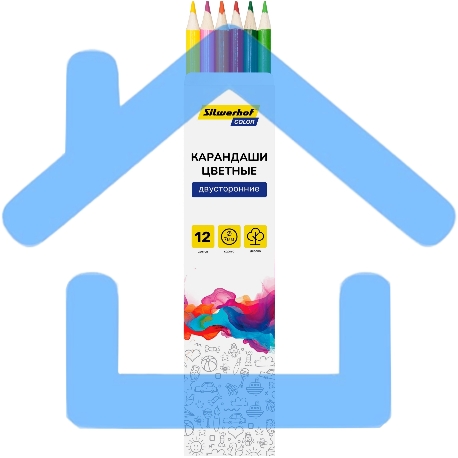 Карандаши цветные Silwerhof Color двухцветные 2.8м м, круглый профиль, дерево, ассорти, 12 цветов, коробка с европодвесом (6 шт)-1