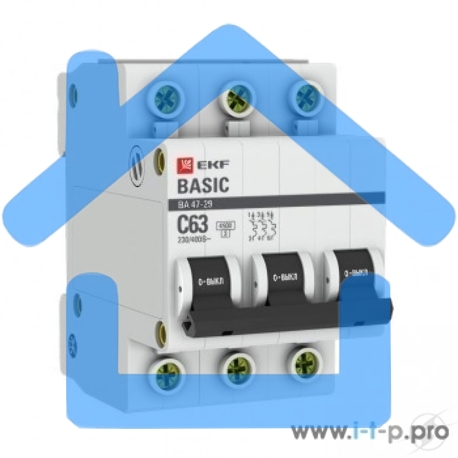 Выключатель автоматический EKF mcb4729-3-50C 3P 50А (C) 4,5кА ВА 47-29 Basic-1