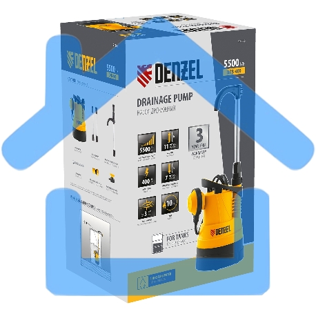 Дренажный насос для чистой воды DPB400, 400 Вт, подъем 11 м, 5500 л/ч Denzel-14