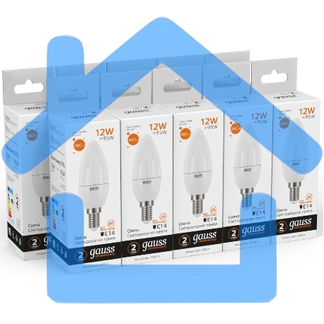 Лампа светодиодная Gauss Elementary 12Вт цок.:E14 свеча 220B 3000K св.свеч.бел.теп. C37 (упак.:10шт)