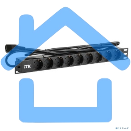Блок 9 розеток DIN49440 (нем. cтанд.) 1U, шнур 2м вилка IEC 320 C14, профиль из ПВХ, черный PDU 9 розеток DIN49440 (нем. cтанд.) 1U, шнур 2м вилка IEC 320 C14, профиль из ПВХ, черный-2