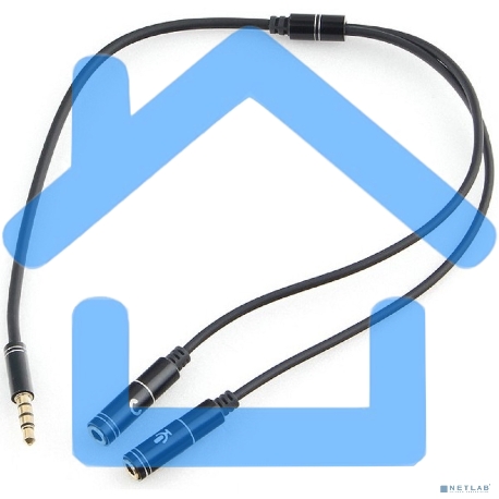 Кабель аудио Cablexpert CCAB-02-35MYHM-0.2MB. 3.5 Jack 4pin(M)/2х 3.5 Jack(F) наушники и микрофон, черный, 0.2м, блистер-2