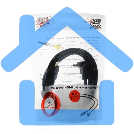 Кабель Cablexpert HDMI CC-HDMI490-6, 19M/19M, v2.0, медь, позол.разъемы, экран, угловой, 1.8м, черный, пакет