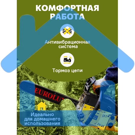 Бензопила EUROLUX GS-45161800Вт (2.45л.с.) 45см3 бак 0.55л шина 40см шаг цепи 1.5'' 72звена-5