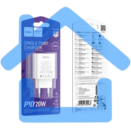 Зарядное устройство Hoco 20Вт, QC3.0/PD, Type-C, C143A, белый, блистер-1