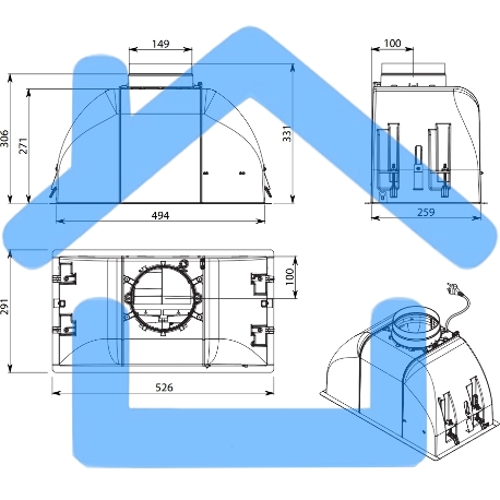 Встраиваемая вытяжка FALMEC GRUPPO INCASSO PLUS 50, серия Design, 53 см, электронное/кнопочное управление, светодиодное освещение, периметральное всасывание, 4 скорости, отвод/циркуляция, таймер, максимальная производительность 800 м3/ч, угольный фильтр в