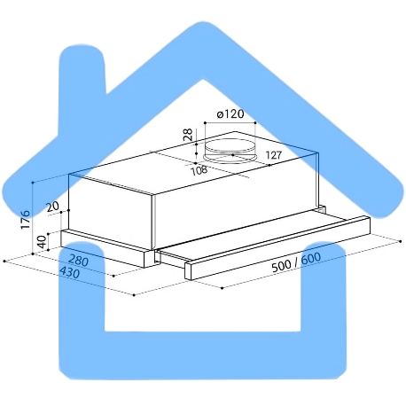 Вытяжка встраиваемая Lex Hubble G 2M 600 белый управление: кнопочное (2 мотора)-1