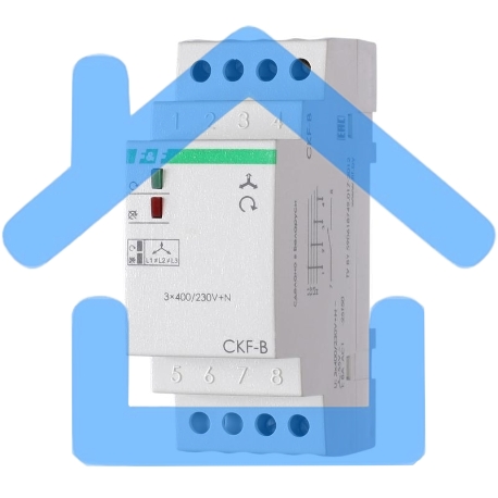 Реле контроля наличия; ассимметрии и чередования фаз CKF-B (монтаж на DIN-рейке 35мм; задержка отключения 3-5с; 3х400/230В+N 2А 1Z) F&F EA04.002.002-1
