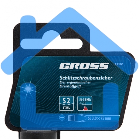 Отвертка GROSS 12101 SL3,0 x 75 мм S2, трехкомпонентная рукоятка-5