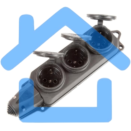 Розетка ИЭК ОМЕГА РБ33-1-0мIP44 трехместная с защитными крышками каучук-3