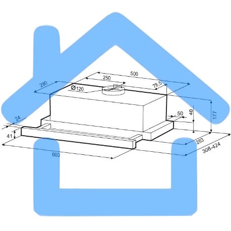 Вытяжка встраиваемая KRONA Kamilla 600 BLACK RETRO черный, 60 см, 820 куб. м/ч, 46 дБ