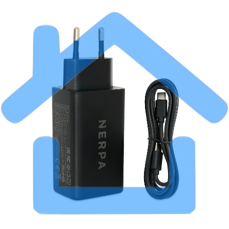 Зарядное устройство NERPA PD333CBX 65W GaN PD+QC3.0, 2xUSB-C, 1xUSB-A, USB-C - USB-C 100W cable 1.5m черный, EU plug, BOX-7