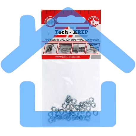 Гайка шестигранная М4 цинк. DIN 934 (уп. 50 шт) пакет Tech-Krep 103023