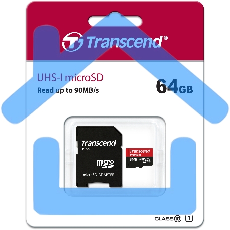Флеш карта microSDXC 64Gb Class10 Transcend TS64GUSDU1 + adapter-4