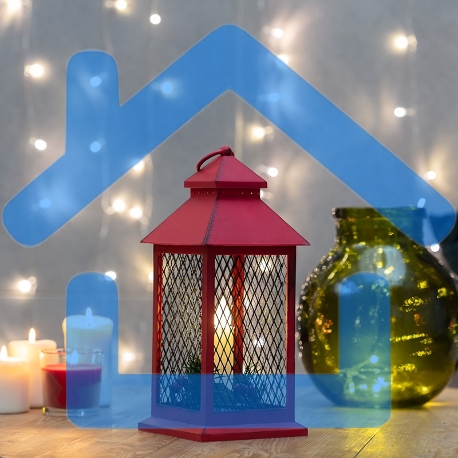 Декоративный фонарь со свечкой, красный корпус, размер 13.5х13.5х30,5 см, цвет теплый белый-1