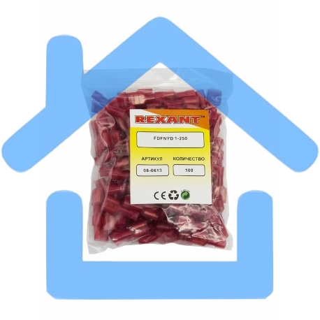 Клемма плоская полностью изолированная Rexant, гнездо 6.6 мм, в нейлоне, 0.5-1.5 мм² (РПи-м(н) 1.5-(6.3)), красный-1