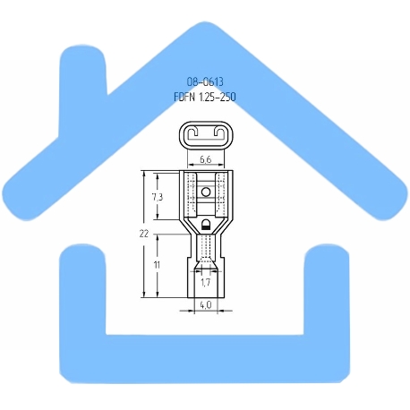 Клемма плоская полностью изолированная Rexant, гнездо 6.6 мм, в нейлоне, 0.5-1.5 мм² (РПи-м(н) 1.5-(6.3)), красный-2