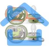 Пустышка Philips ultra air, черепашка/кит, 6-18 мес., 2 шт.