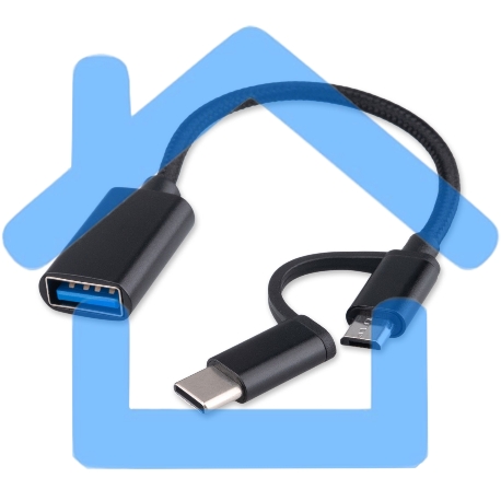 Кабель-переходник USB2.0 OTG Cablexpert A-OTG-CMAF2-2in1, Type-C(M)+MicroUSB(M)/AF, алюминий+нейлон.оплетка, 0.15м, пакет-1