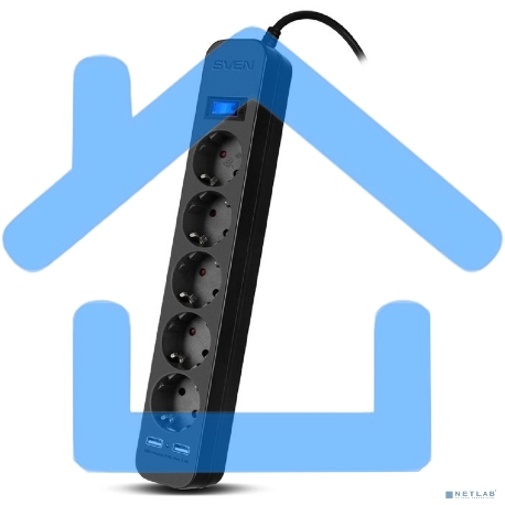 Фильтр SVEN SF-05LU 5.0 м (5 евро розеток,2*USB(2,4А)) черный, цветная коробка Surge protector SVEN SF-05LU 5.0 м (5 евро розеток,2*USB(2,4А)) черный, цветная коробка-1