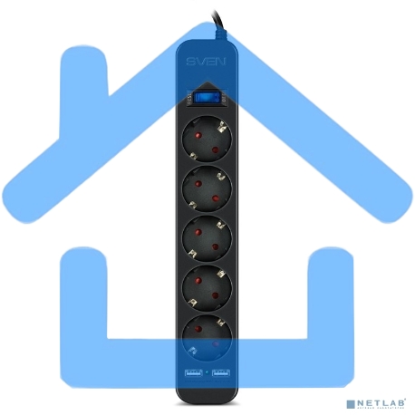 Фильтр SVEN SF-05LU 5.0 м (5 евро розеток,2*USB(2,4А)) черный, цветная коробка Surge protector SVEN SF-05LU 5.0 м (5 евро розеток,2*USB(2,4А)) черный, цветная коробка-2