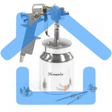 Краскопульт пневматический Matrix 57317с нижним бачком v=075k + сопла диаметром 1.2 1.5 и 1.8мм