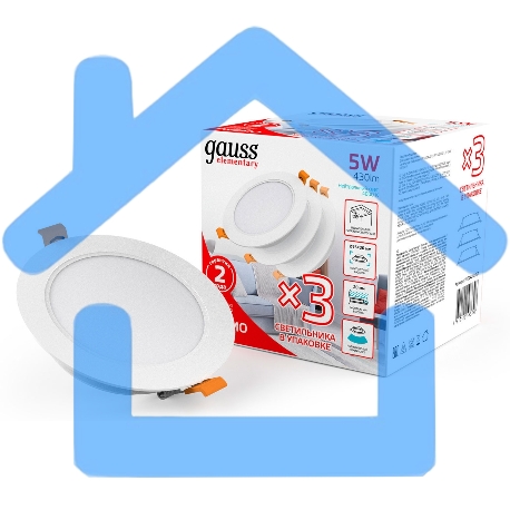 Светильник Gauss Elementary Downlight 5Вт 4000K белый круглый-3