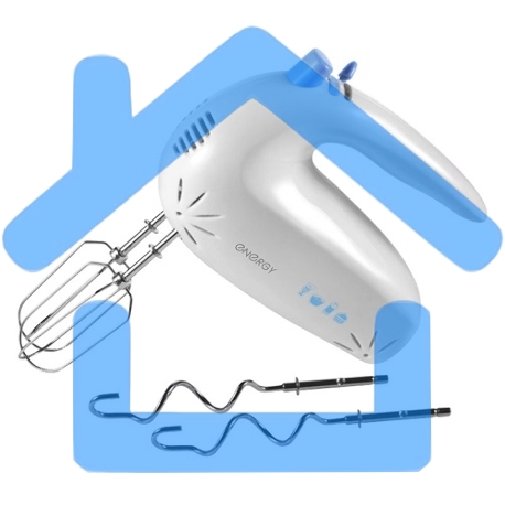 Миксер Energy EN-247 (Мощность 200Вт. 5 скоростей работы. Стальные хромированные венчики для взбивания и насадки для замешивания теста.)