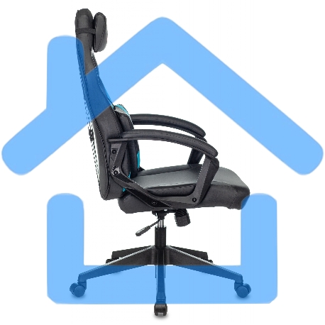 Кресло игровое Zombie DRIVER черный/голубой, искусственная кожа, с подголов. крестовина пластик-8